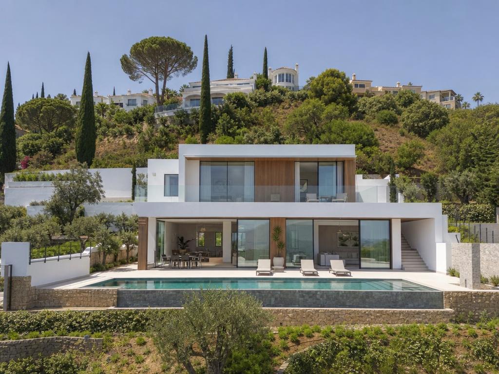 Contemporary hillside villa with a pool terrace, typical of Marbella and Benahavís